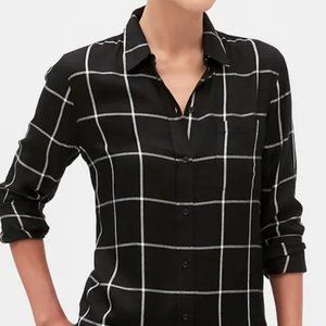 Black/white windowpane pattern button down shirt